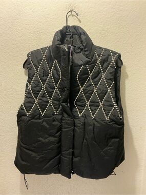 Wren + Black  BUT FIRST, CHAMPAGNE' PAINTED VEST (BLACK) Quilted Puffer Vest